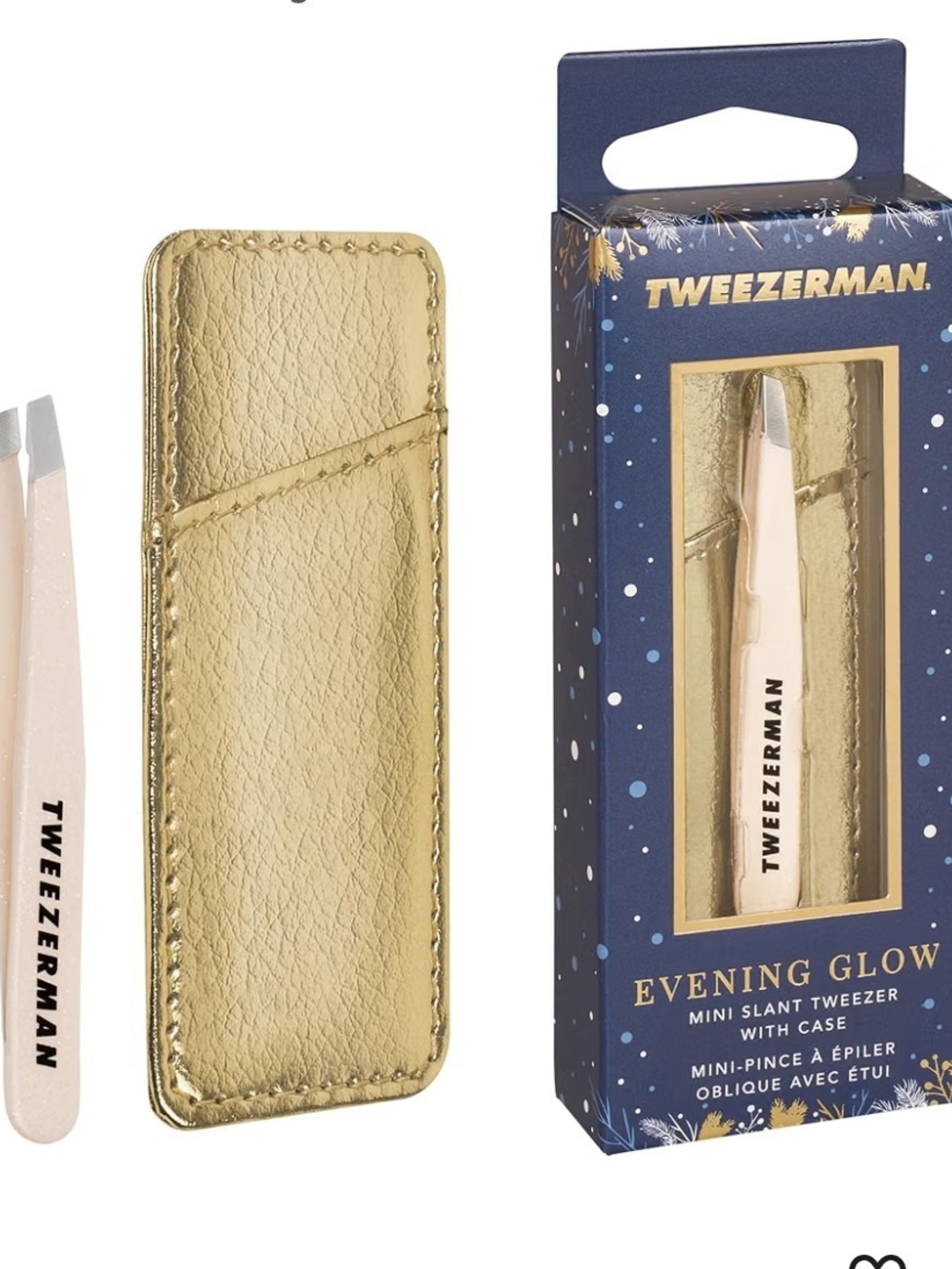 NEW! Tweezerman Evening Glow Gold Sparkle Mini Slant Tweezer with Case